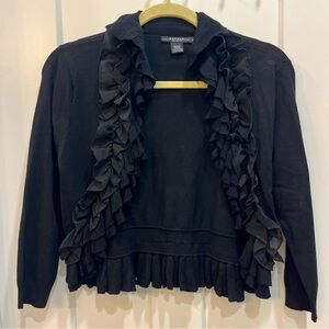 Renuar Collection Ruffle Side Black Cardigan Sweater Women’s Size Small